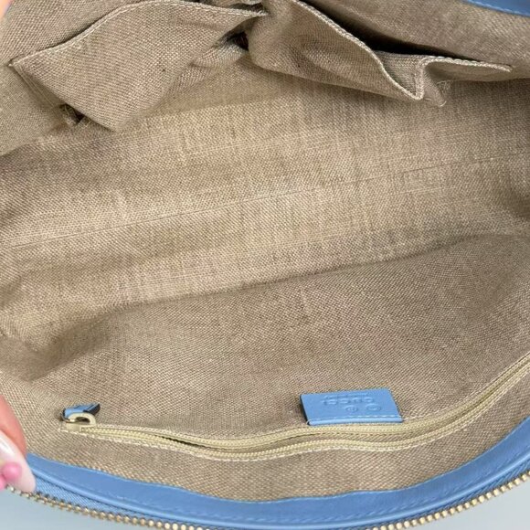 Gucci GG Logo Printed Blue Leather Shoulder Bag with Detachable Strap - Picture 10 of 10